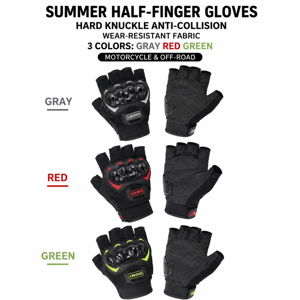 Motorcycle Glove Knuckle - Sommer-Motorrad-Halbfingerhandschuhe mit hartem Knöchelschutz, rutschfester Handfläche,