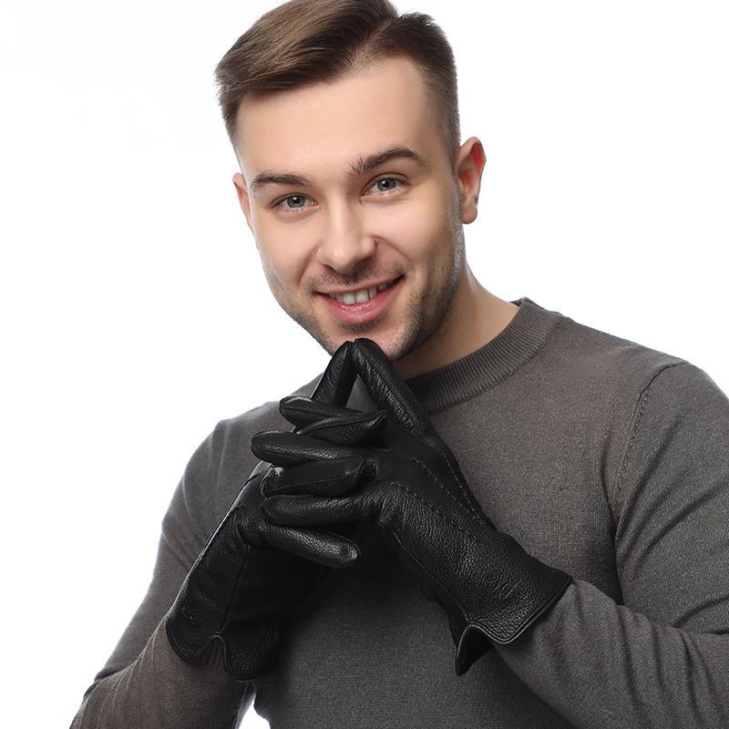 Wool Glove Lined - Herren-Business-Handschuhe aus Kunstwildleder mit Wollfutter, Outdoor-Fleece-gefütterte,